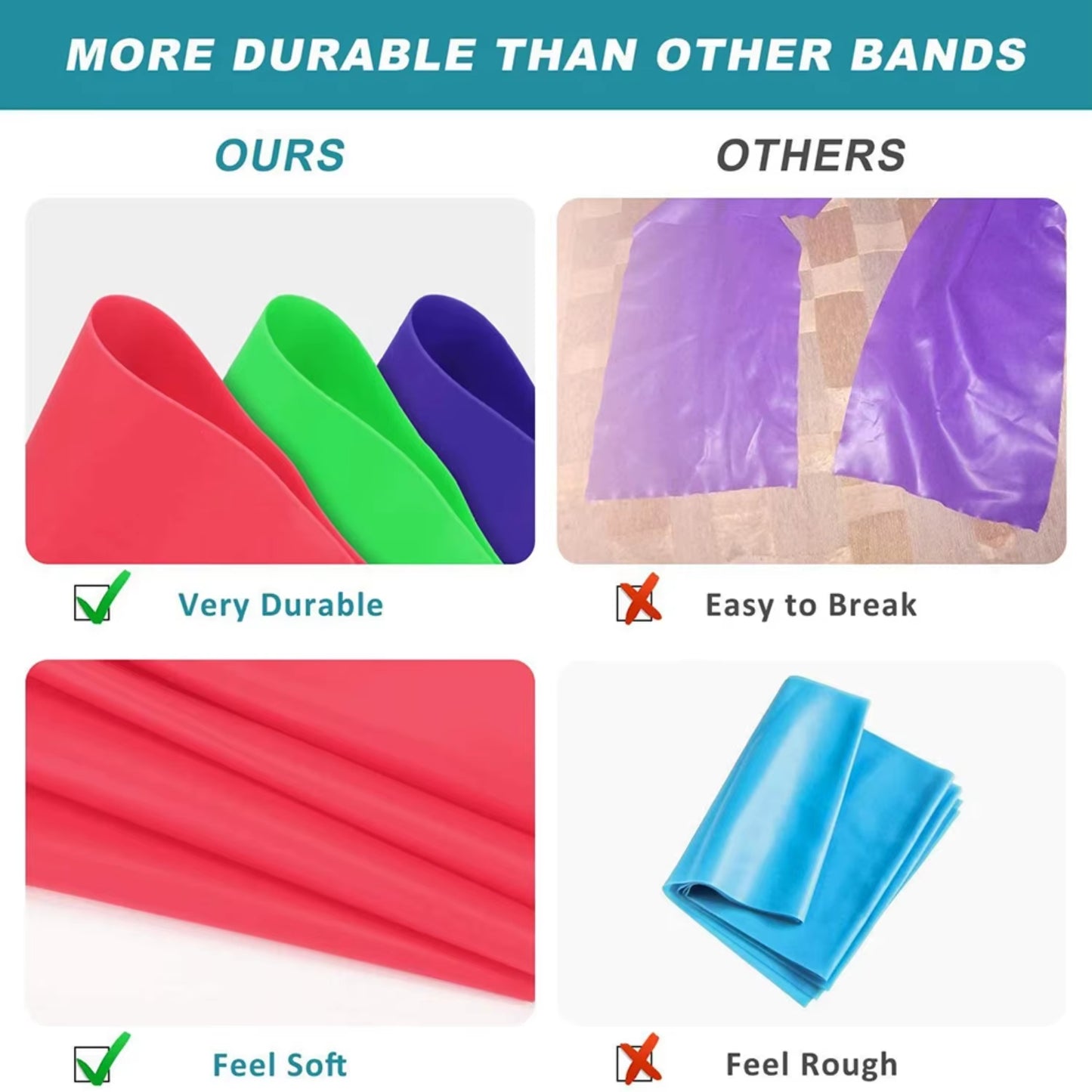 Enhanced Yoga Resistance Bands for Flexibility Training with Natural Rubber Latex - Elastic Gym Bands for Strength and Endurance