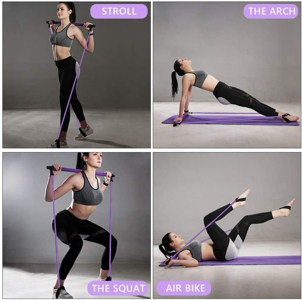 UK Pilates Bar & Resistance Band - Adjustable Exercise Stick Home Gym, Purple