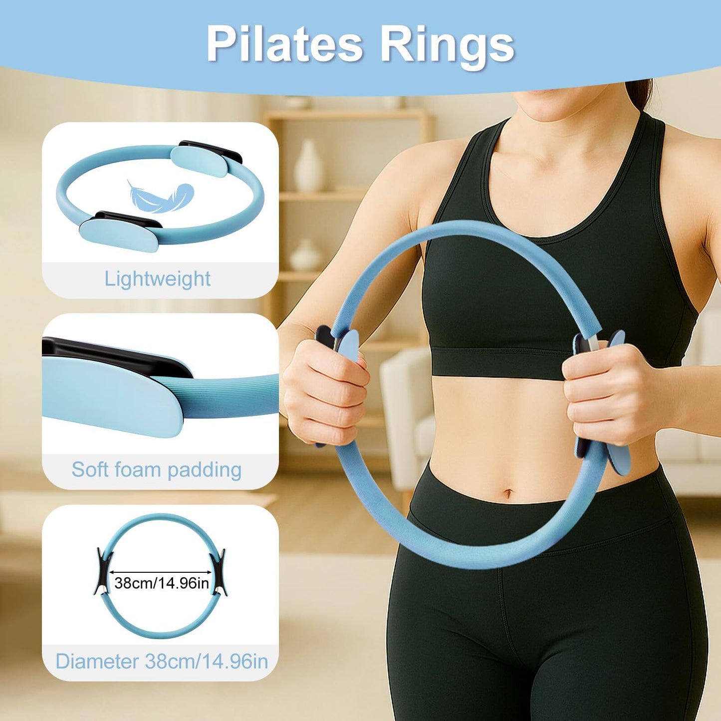 5PCS Pilates Kit for Home Workouts Pilates Ring Yoga Ball Resistance Bands