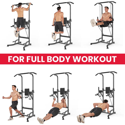 Power Tower Dip Station Pull up Bar Adjustable Multi-Function Power Tower Abdominal Exercise for Home Fitness Workout Equipment