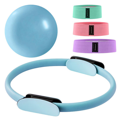5PCS Pilates Kit for Home Workouts Pilates Ring Yoga Ball Resistance Bands