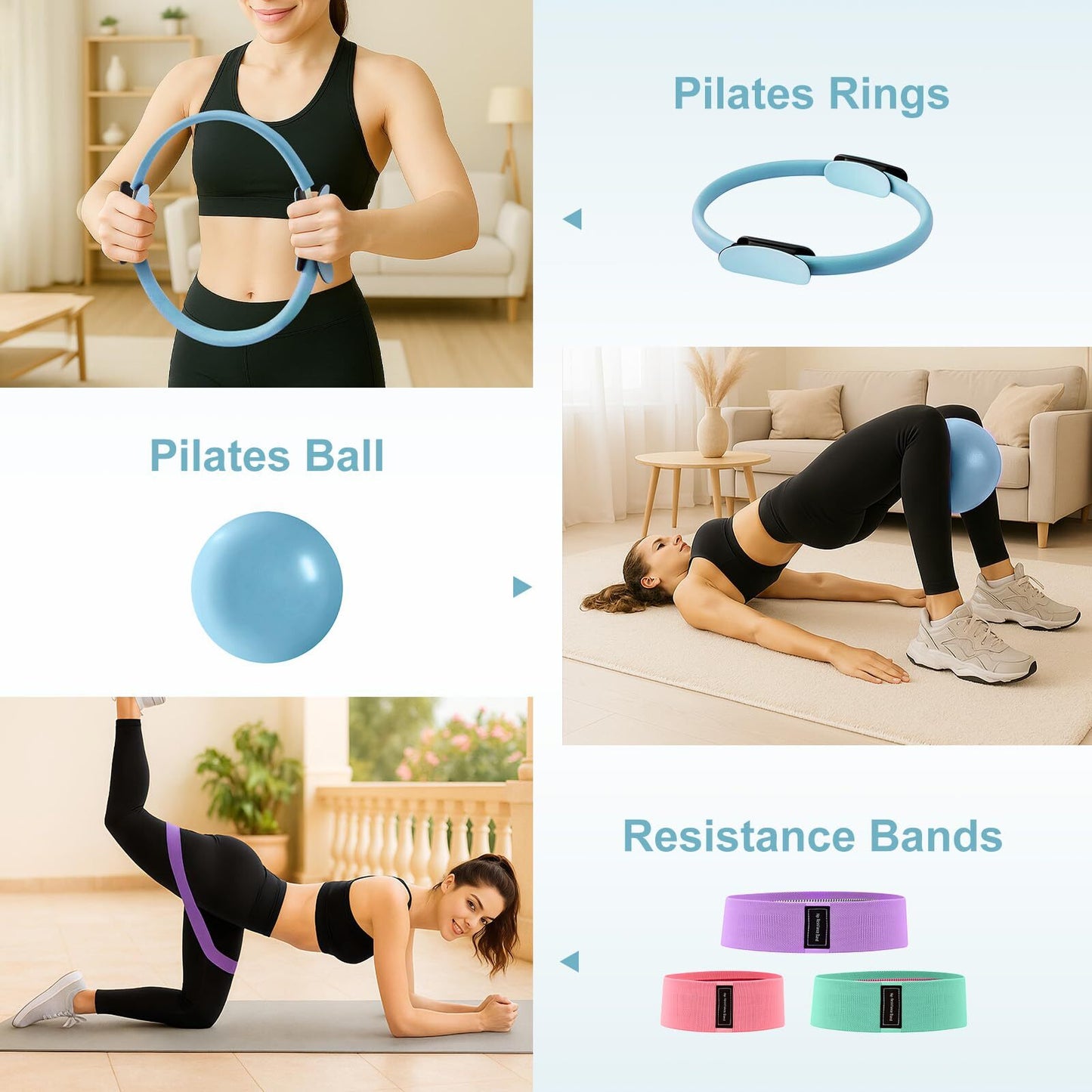 5PCS Pilates Kit for Home Workouts Pilates Ring Yoga Ball Resistance Bands