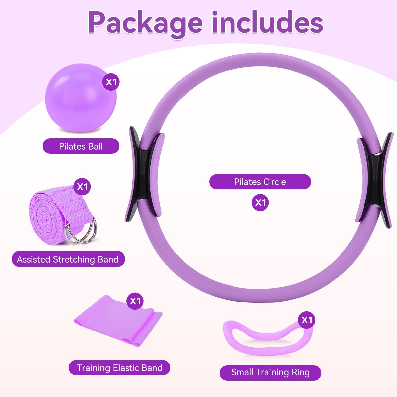 5PCS Pilates Kit for Home Workouts Pilates Ring Yoga Ball Resistance Bands